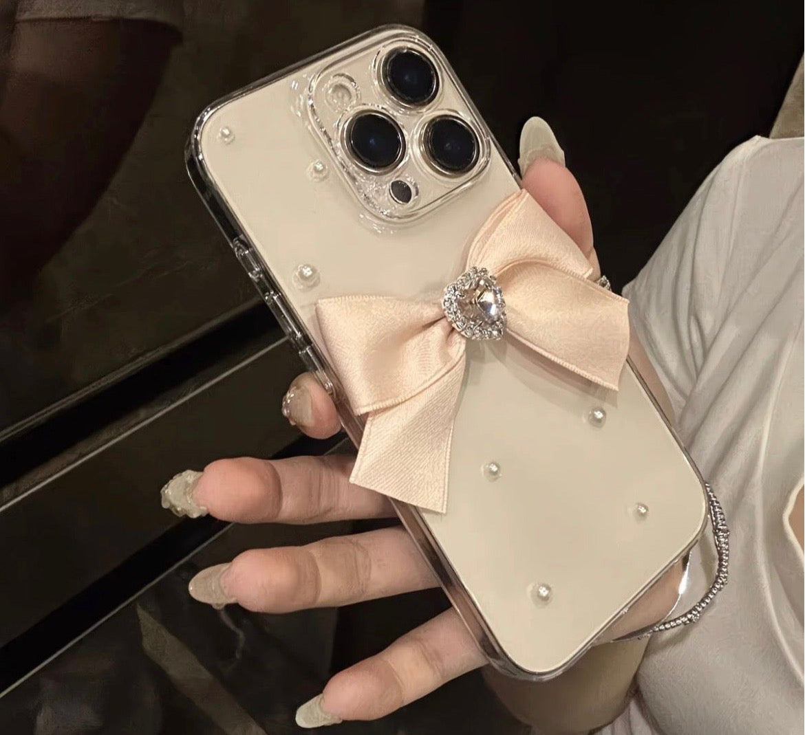 Pink Ribbon Bow Pearl Case
