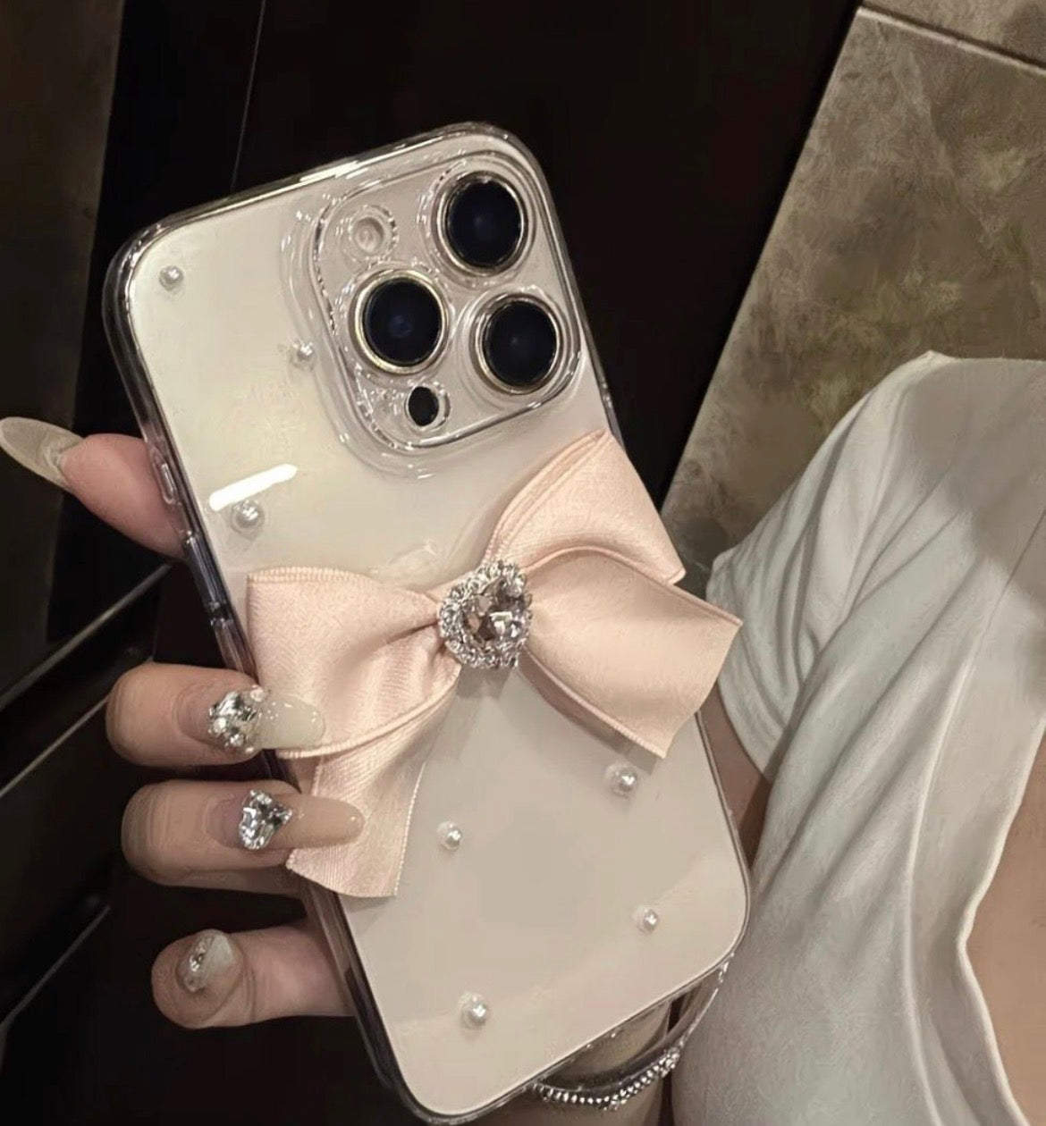 Pink Ribbon Bow Pearl Case