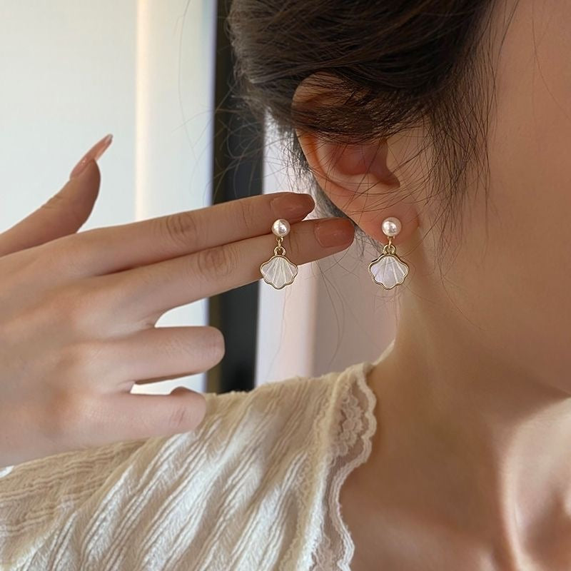 Pearl Seashell Charm Earrings