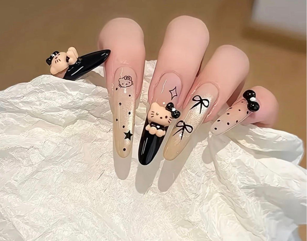 Black Kitty Coquette Nails