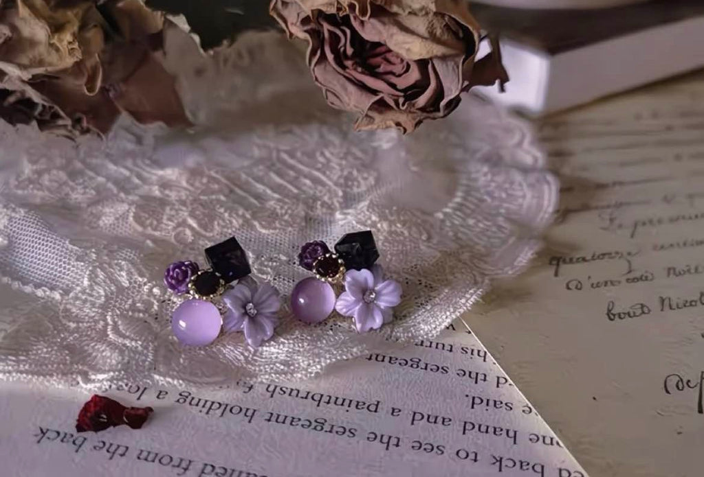 Violet Velvet & Crystal Earrings