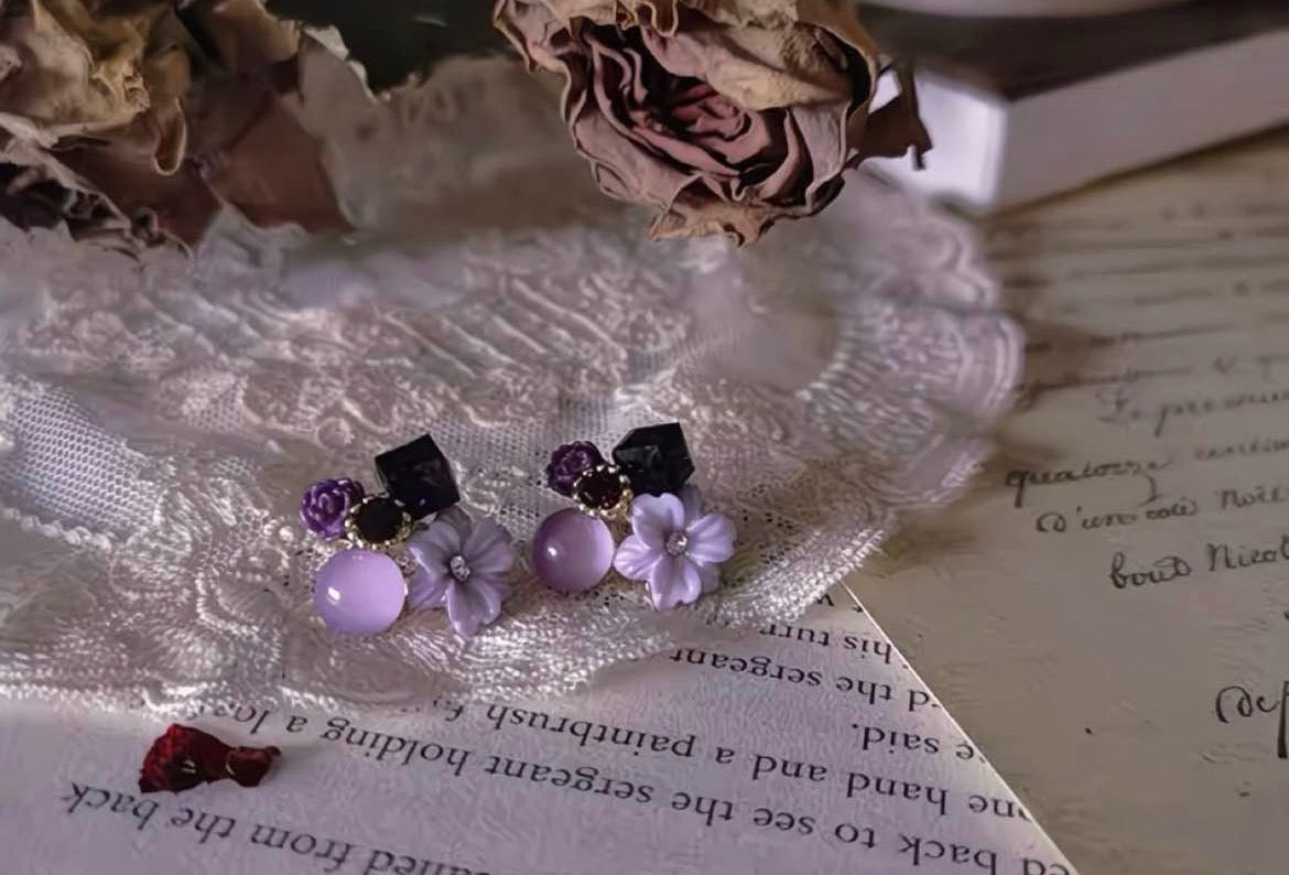 Violet Velvet & Crystal Earrings