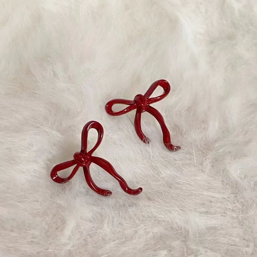 Ruby Ribbon Bow Earrings