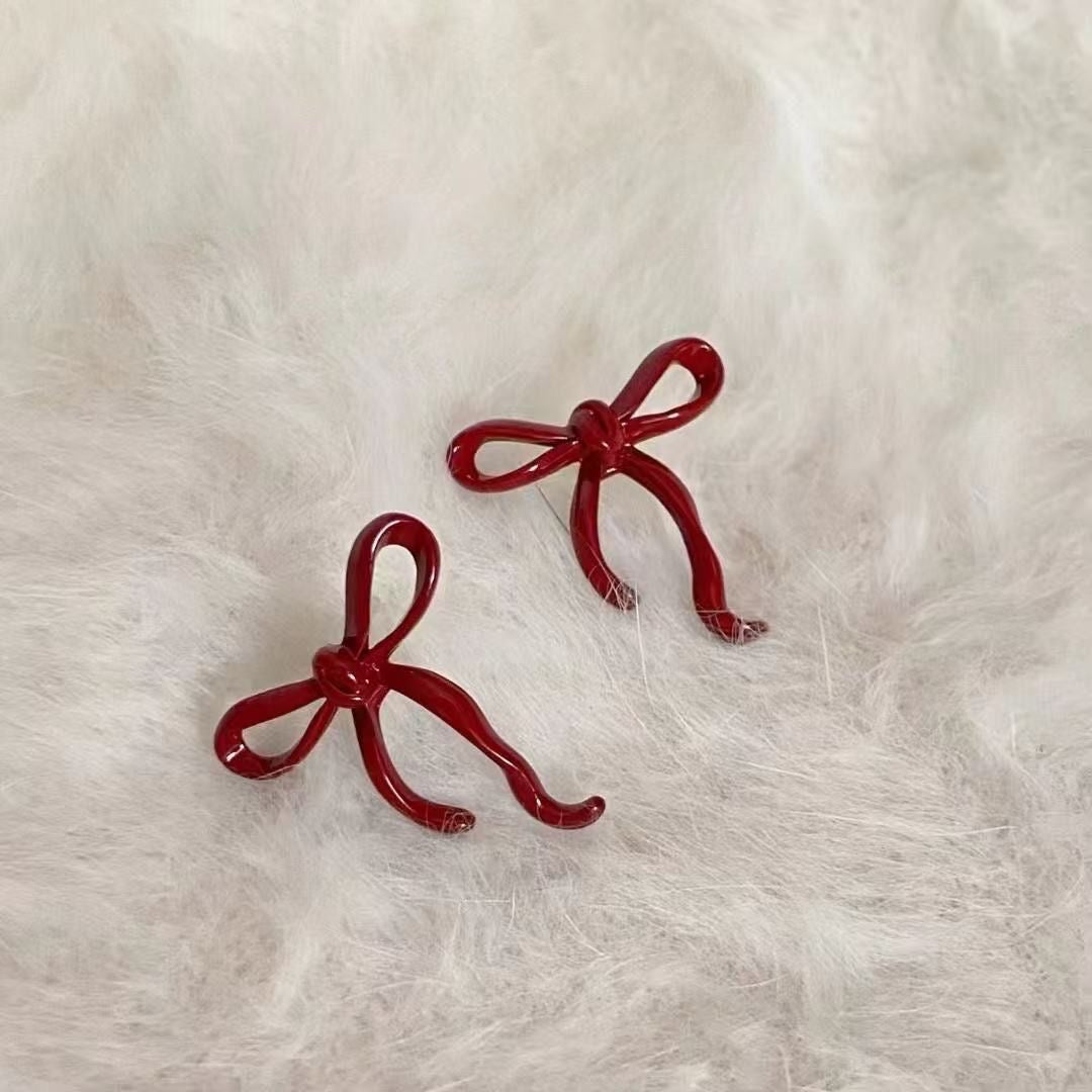 Ruby Ribbon Bow Earrings