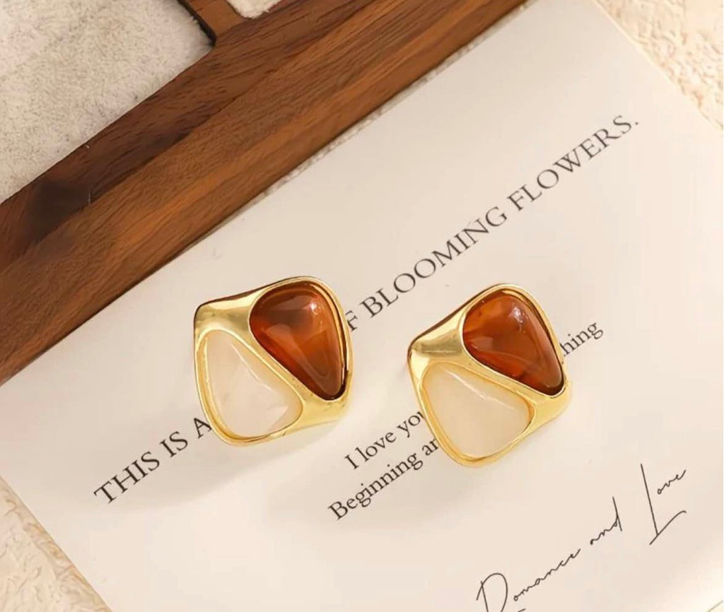 Dual-Tone Resin Gold Earrings