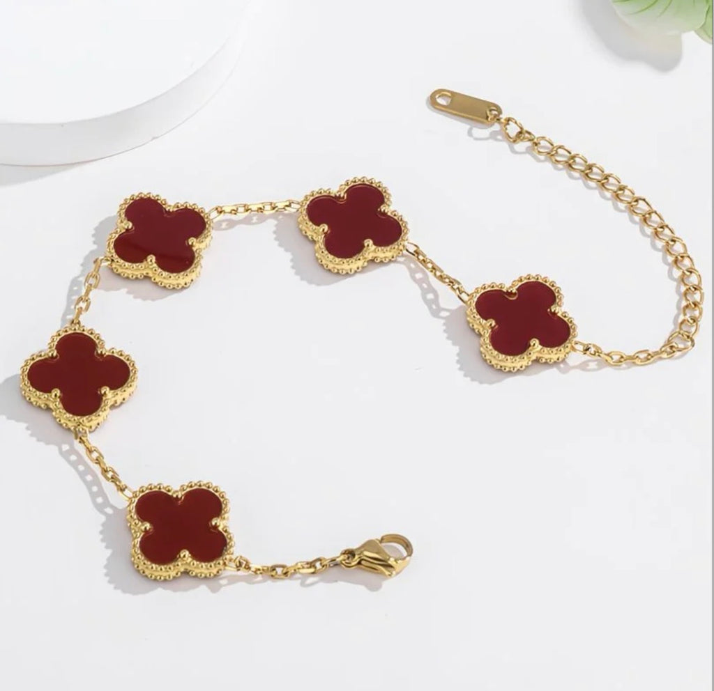 Luxury Red Clover Charm Bracelet