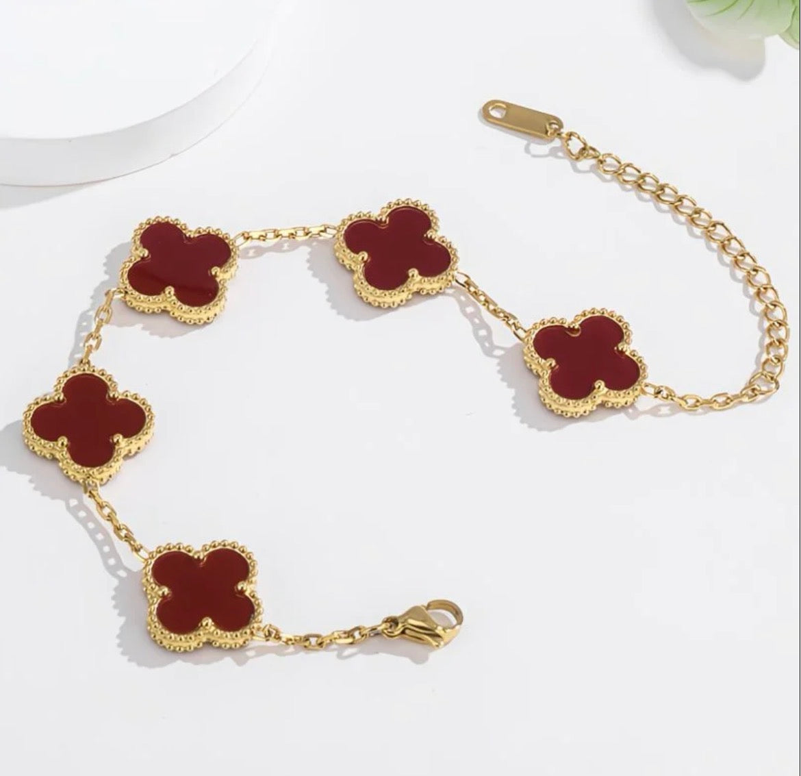 Luxury Red Clover Charm Bracelet