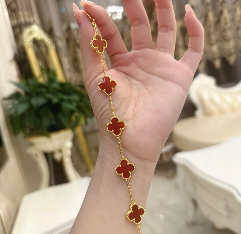 Luxury Red Clover Charm Bracelet