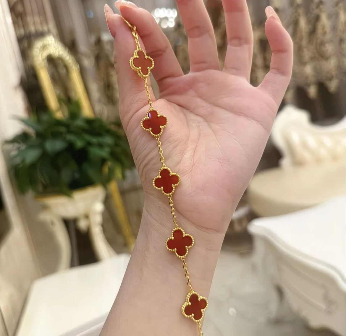 Luxury Red Clover Charm Bracelet