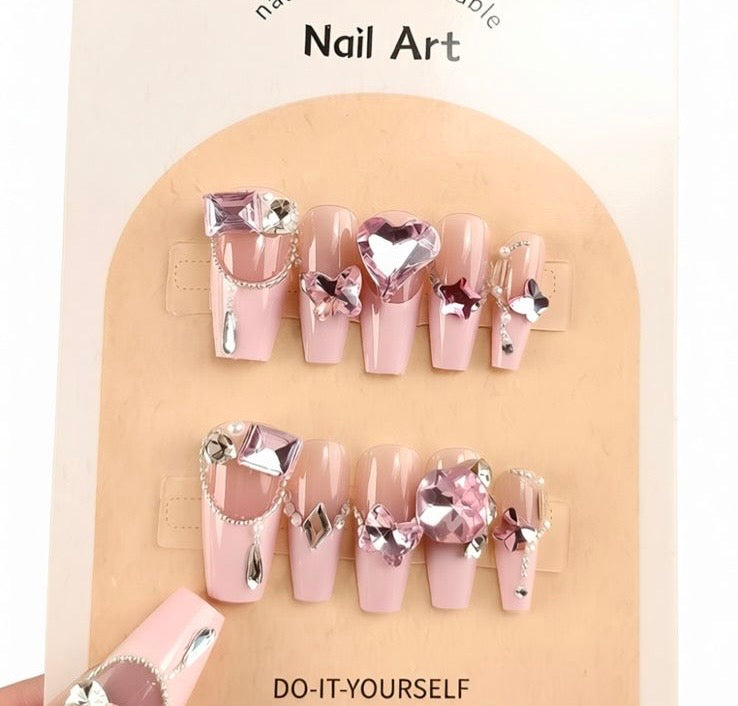 Pink Gemstone Nails