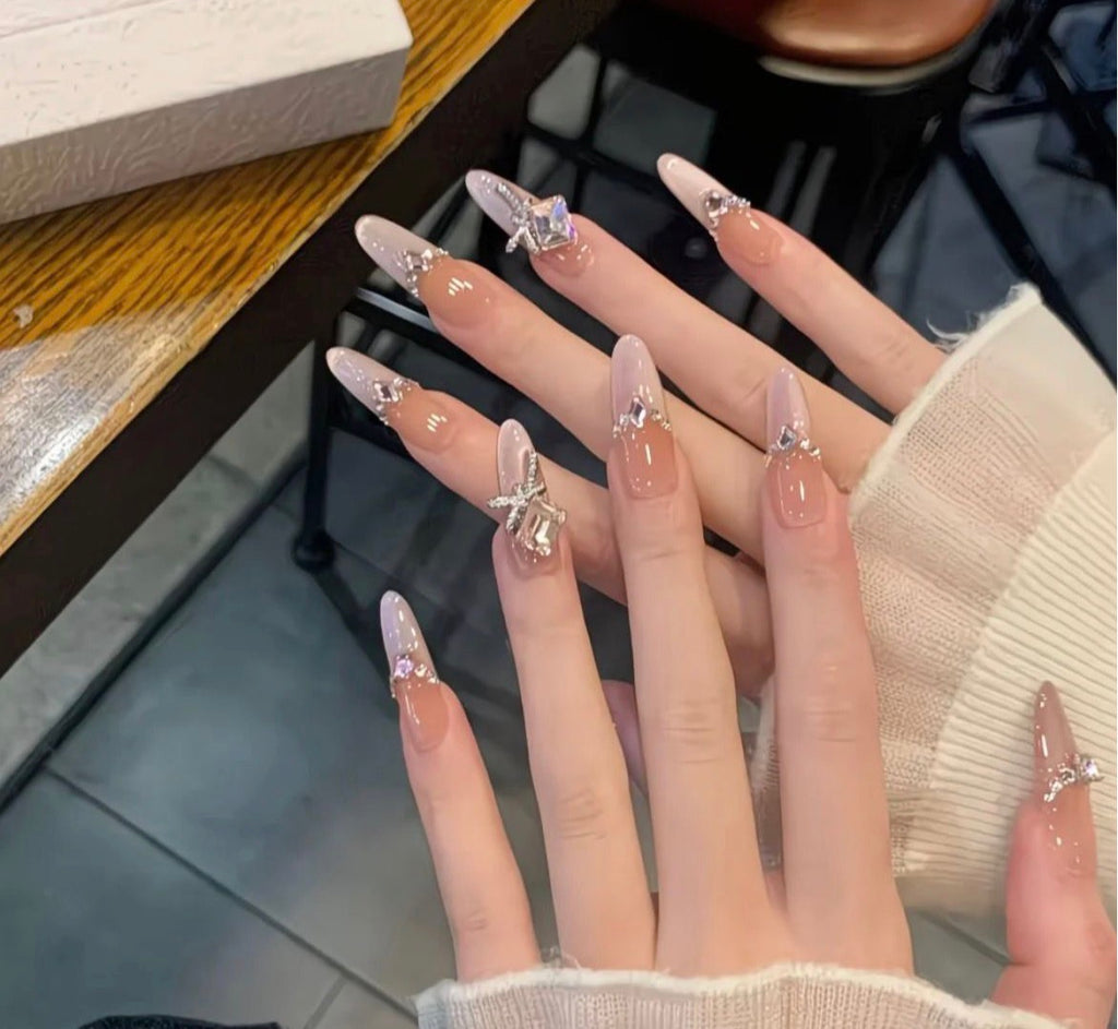 Nude Ombre with 3D Charm Nails