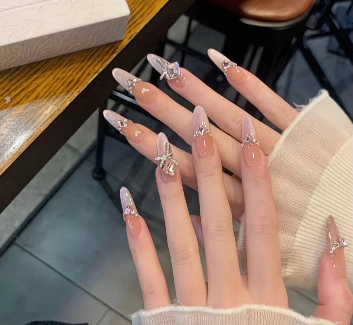 Nude Ombre with 3D Charm Nails