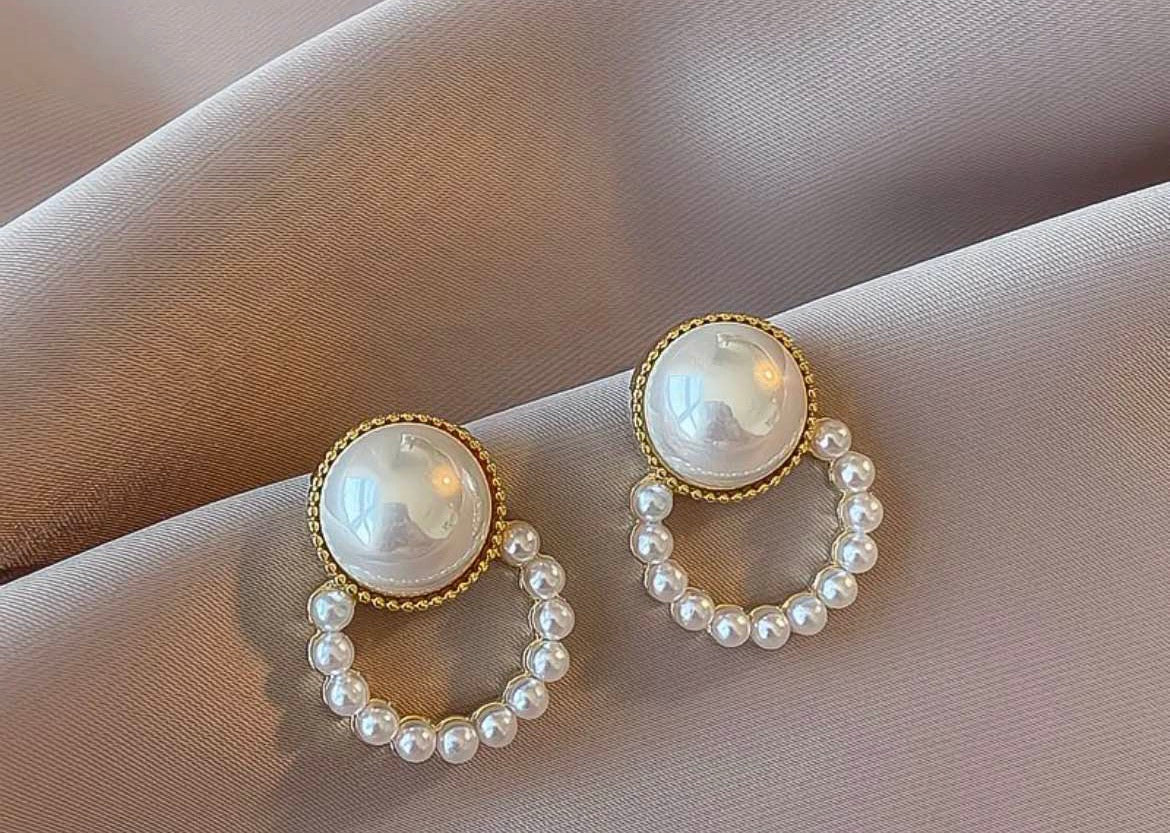 Orbital Pearl Hoop Drop Earrings