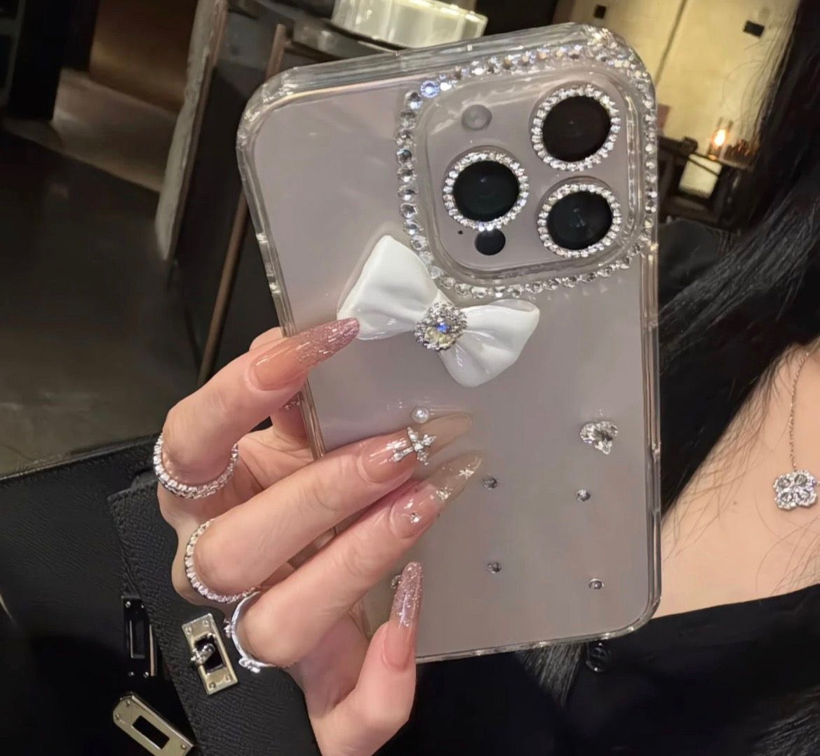 Crystal Bow Pearl Ribbon Case