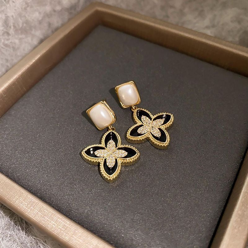 Luxe Clover Crystal Drop Earrings