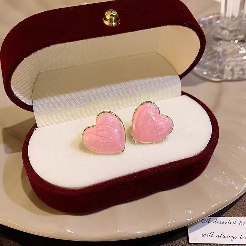 Sweetheart Pink Enamel Stud Earrings