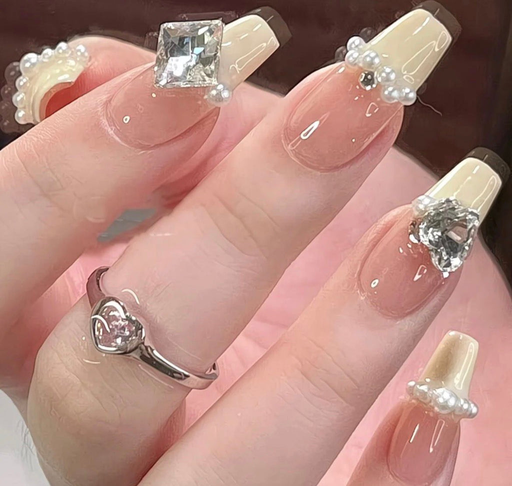 Elegant Gemstone Pearl Nails
