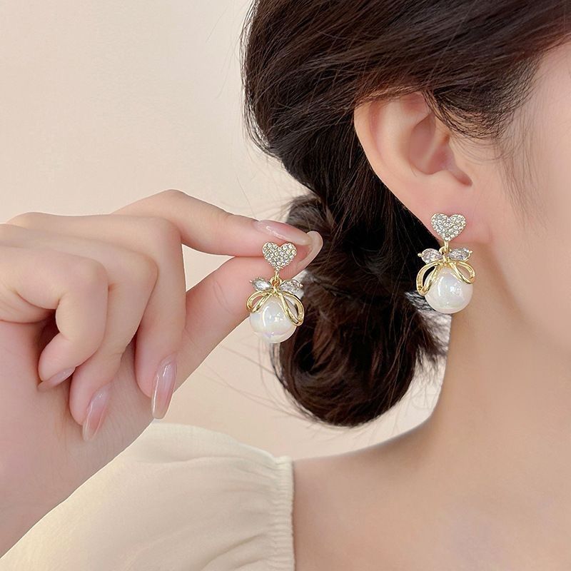 Royal Heart Pearl Drop Earrings