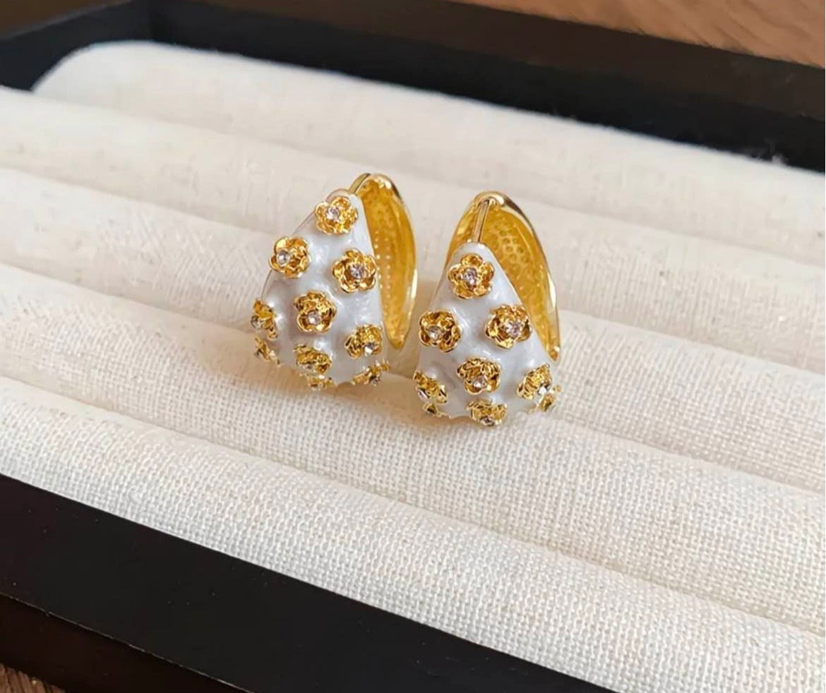 Floral Enamel Statement Hoops Earrings