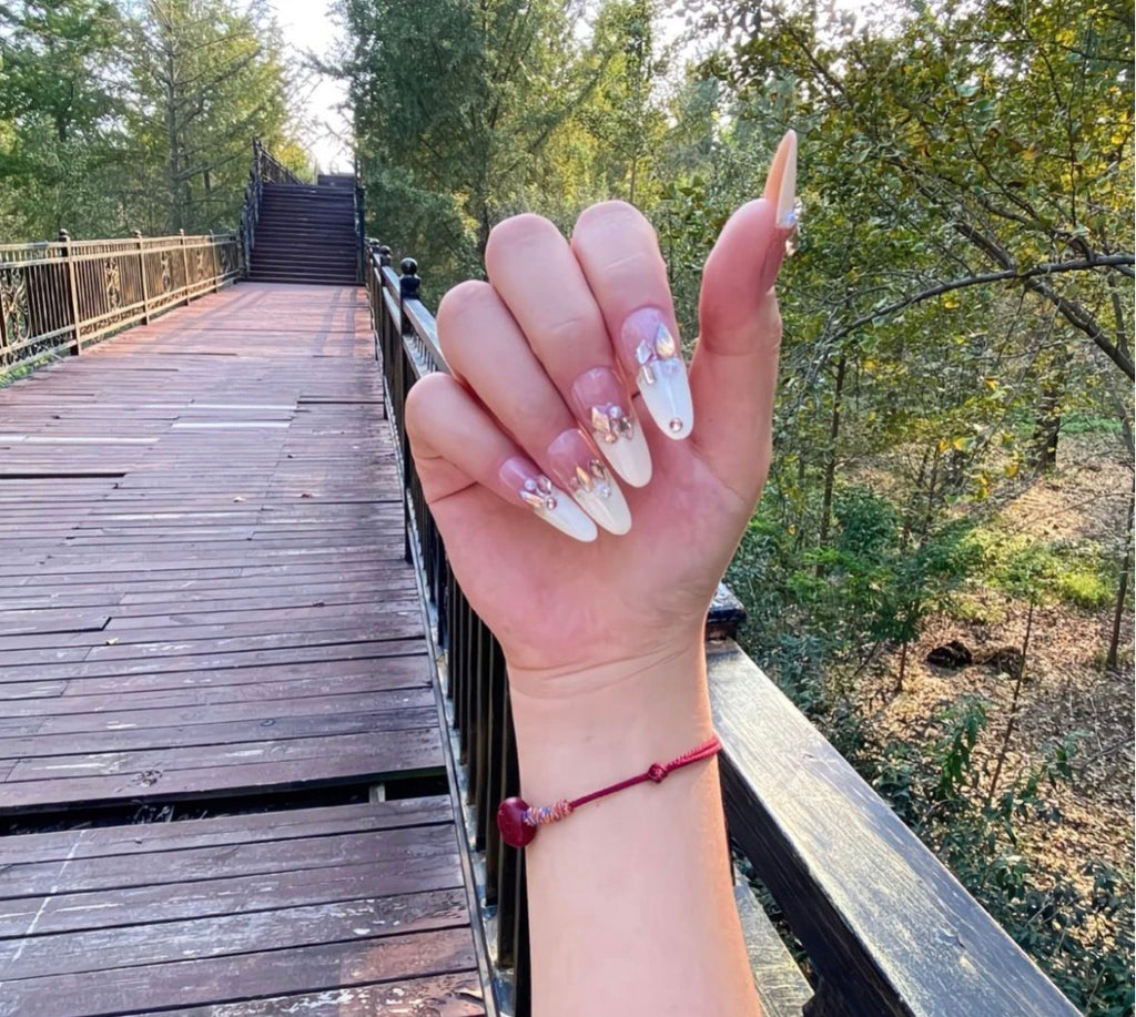 Gold Chunk & Pearl Ombre Nails