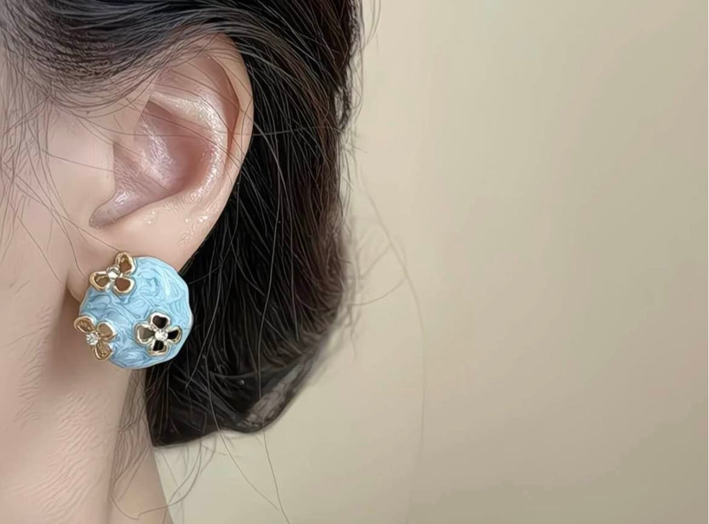 Blue Marbled Blossom Earrings