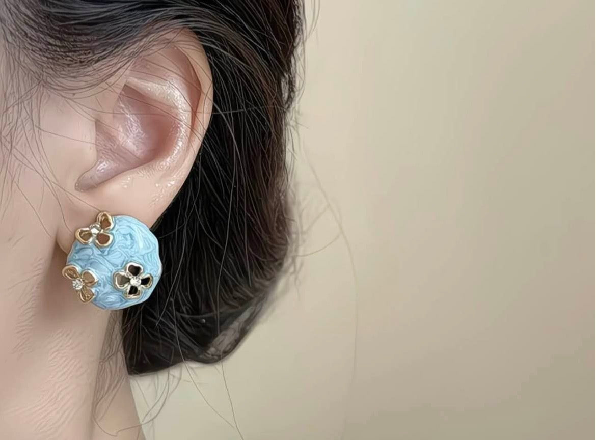 Blue Marbled Blossom Earrings