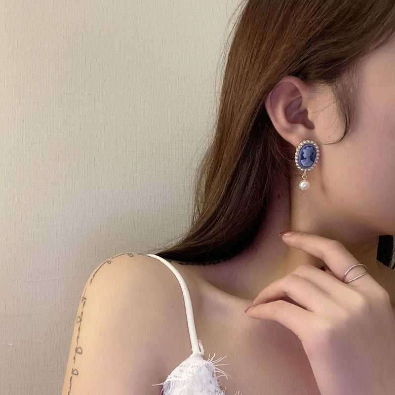 Royal Cameo Pearl Drop Earrings