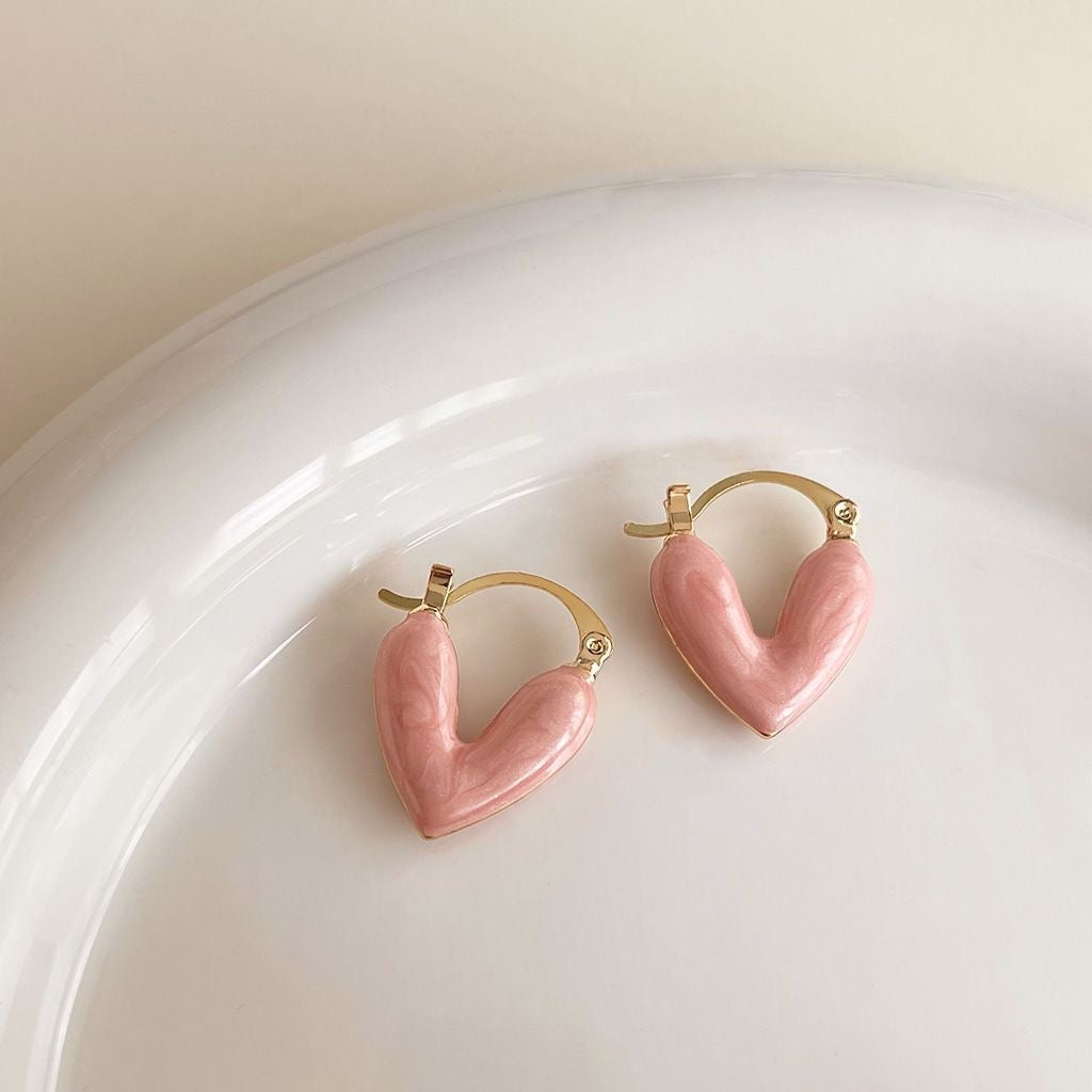 Blush Heart Hoop Earrings