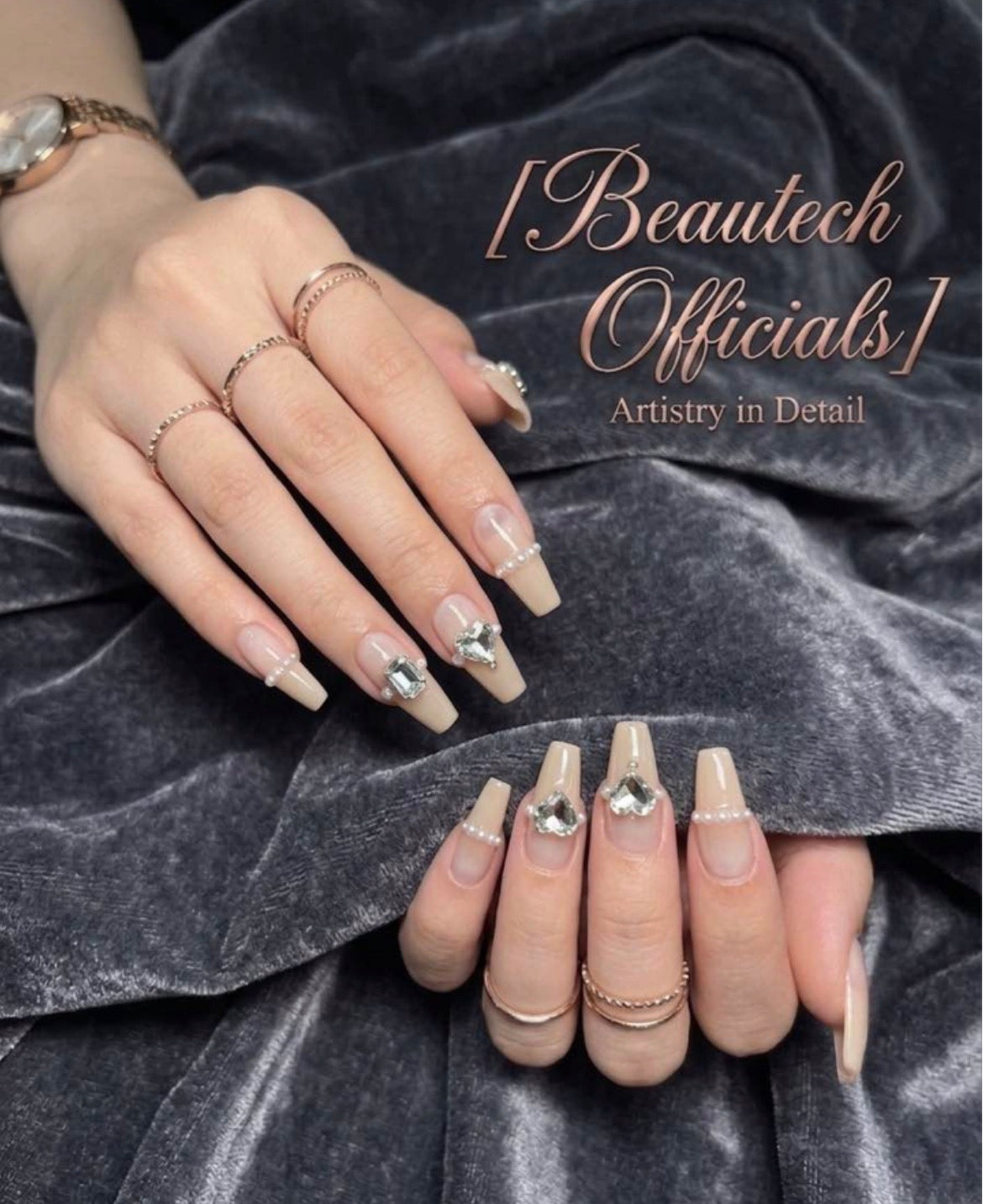 Elegant Gemstone Pearl Nails