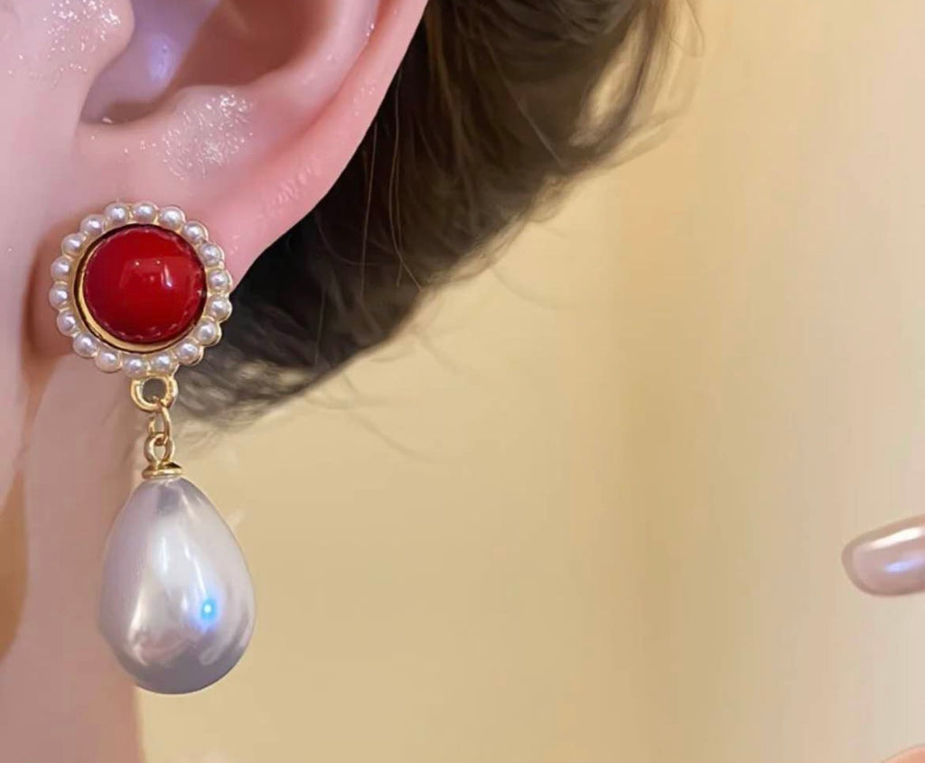 Scarlet Pearl Drop Earrings