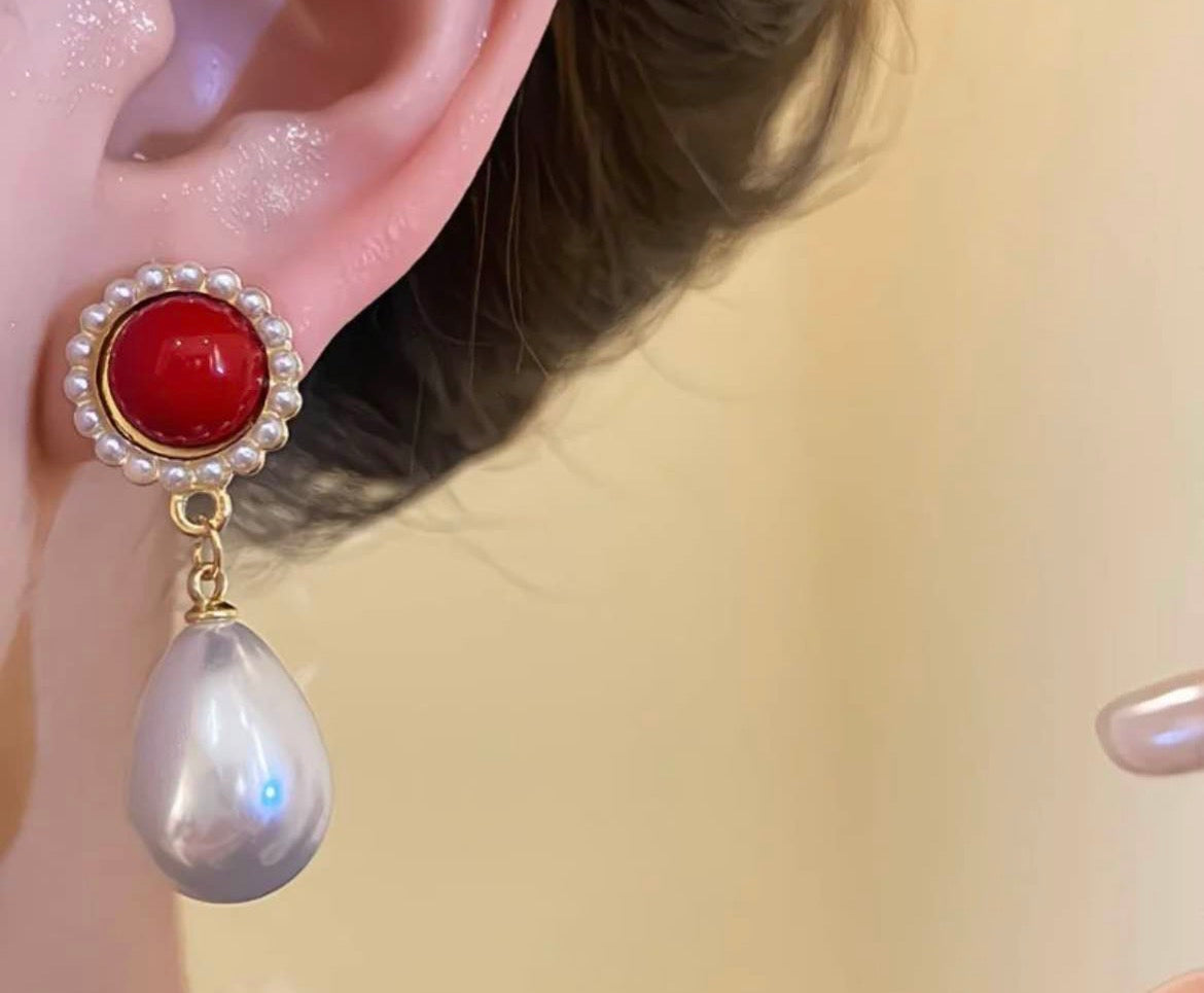 Scarlet Pearl Drop Earrings