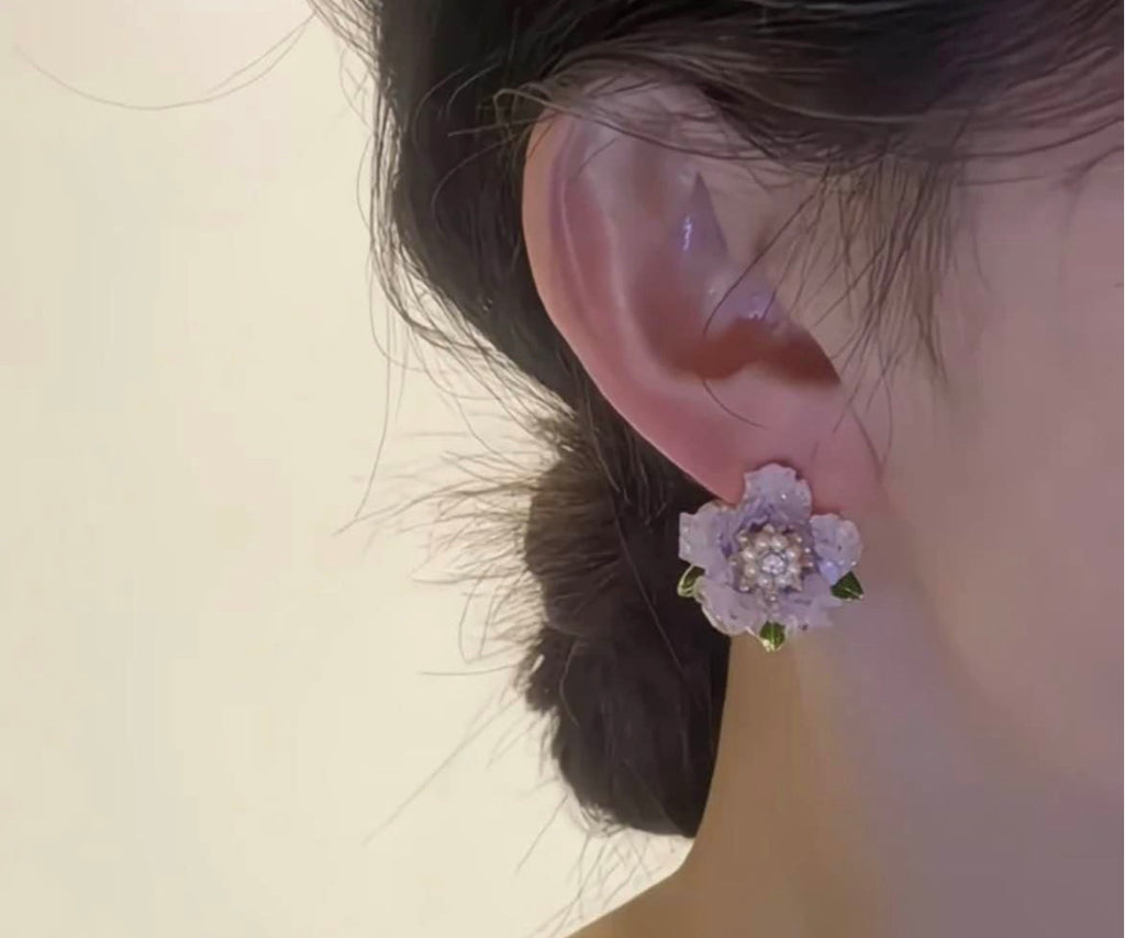 Blossom Pearl & Emerald Leaf Earrings