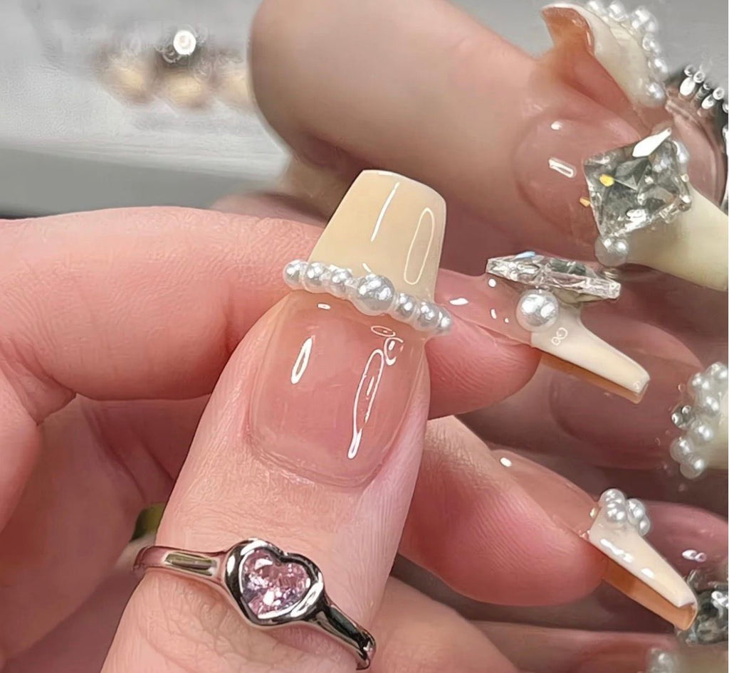Elegant Gemstone Pearl Nails