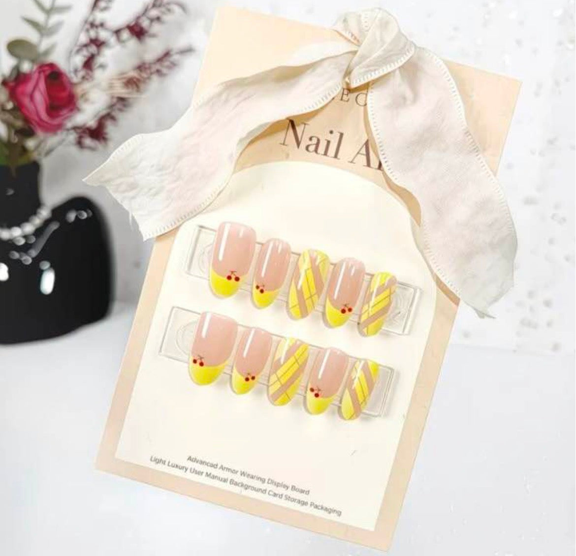 Yellow Cherry French Nails
