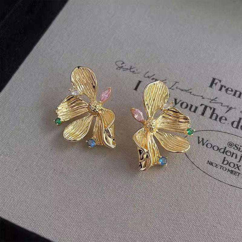 Golden Blossom Butterfly Earrings