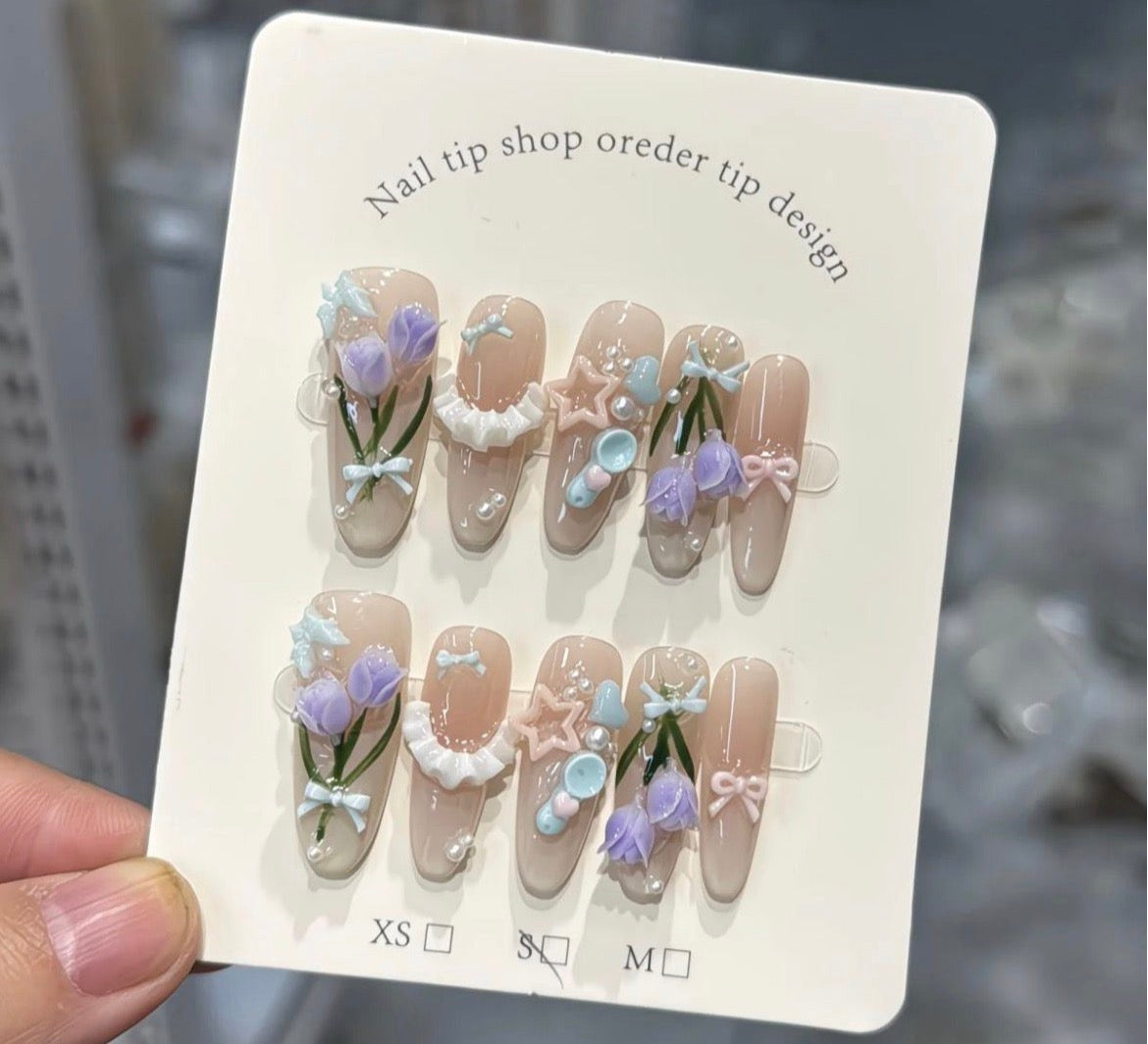 3D Pastel Floral Nails