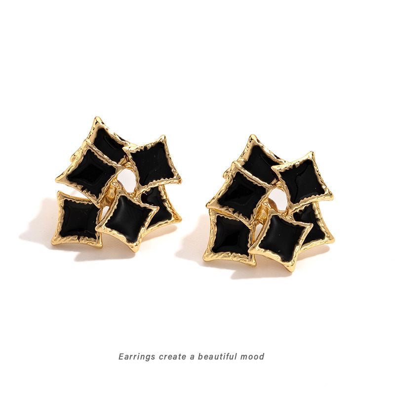 Midnight Luxe Geometric Stud Earrings