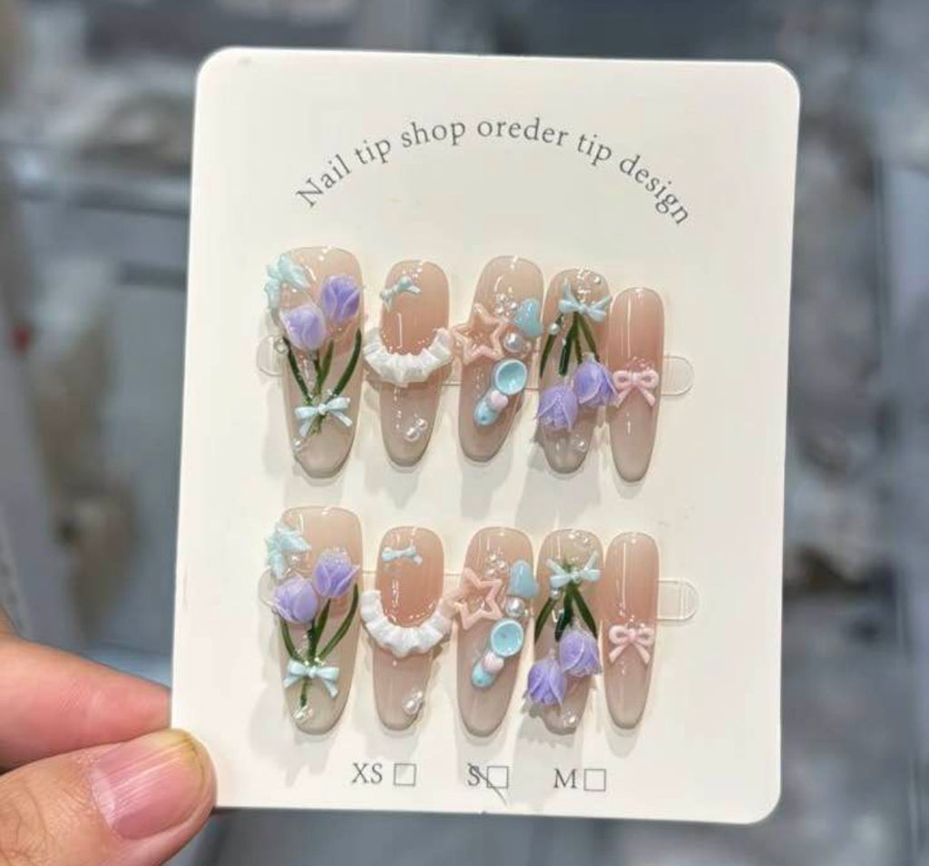 3D Pastel Floral Nails
