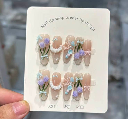 3D Pastel Floral Nails