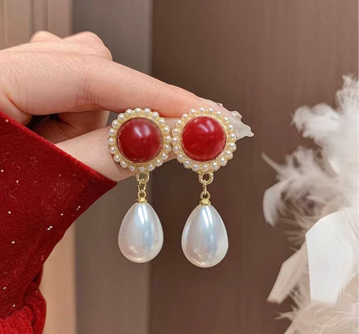 Scarlet Pearl Drop Earrings