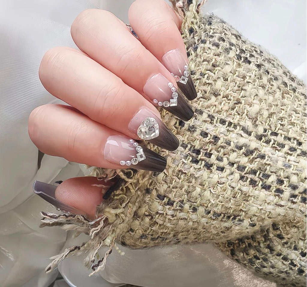 Black Ombre Rhinestone Nails