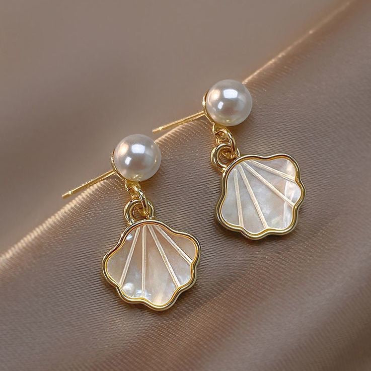 Pearl Seashell Charm Earrings