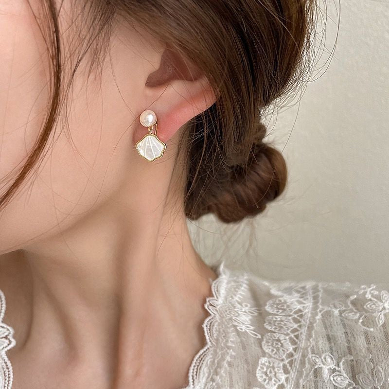 Pearl Seashell Charm Earrings