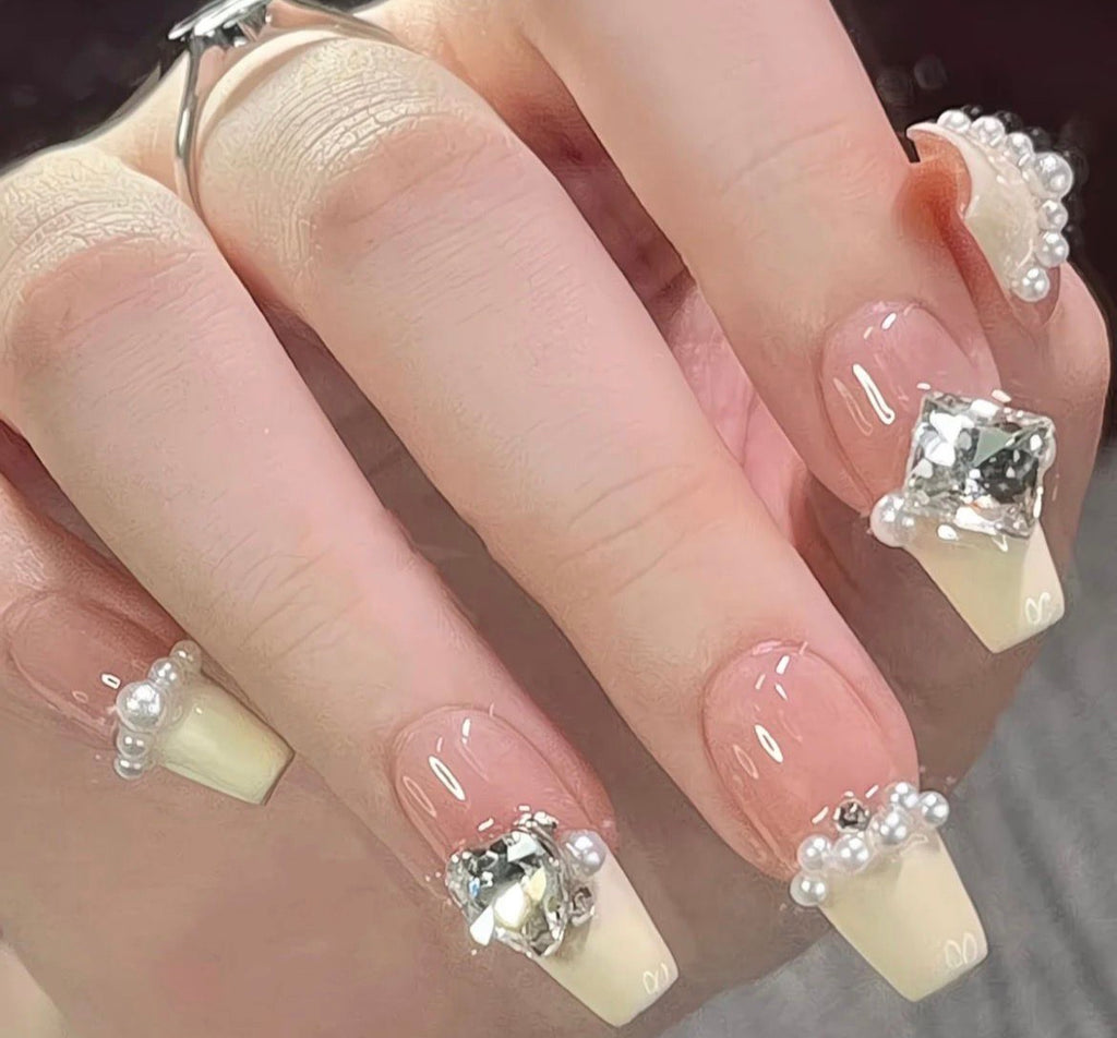 Elegant Gemstone Pearl Nails
