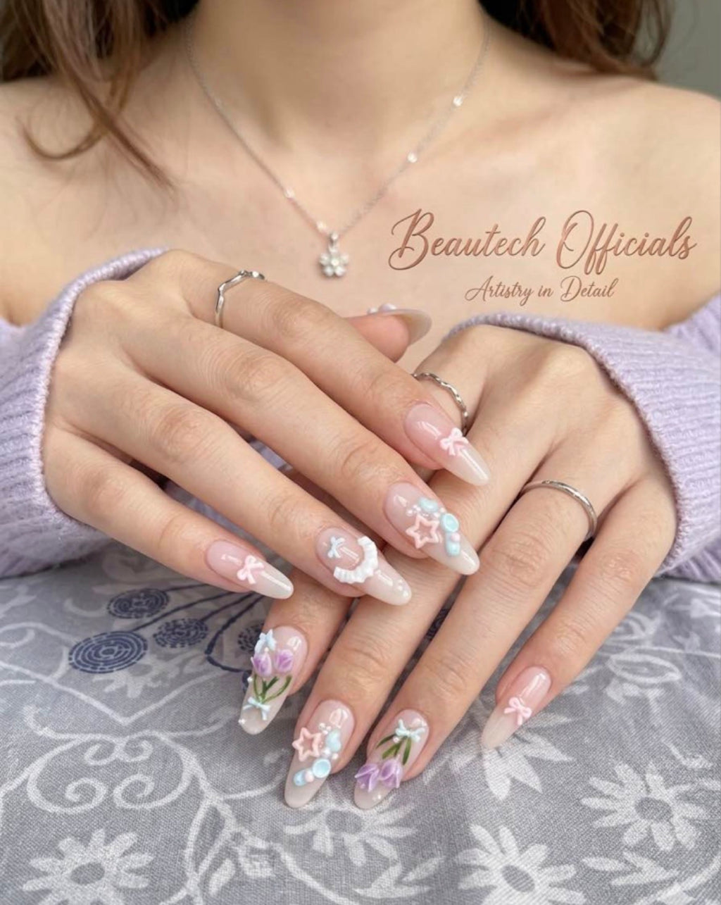 3D Pastel Floral Nails