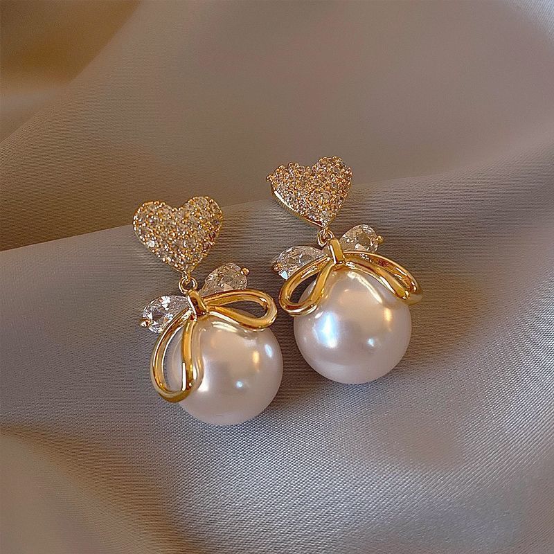 Royal Heart Pearl Drop Earrings