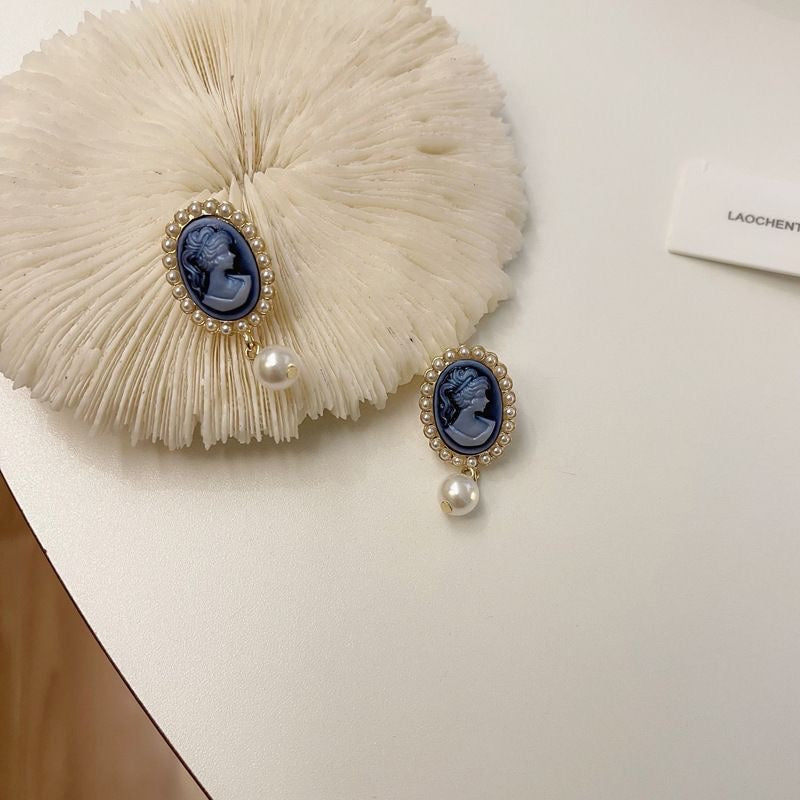 Royal Cameo Pearl Drop Earrings