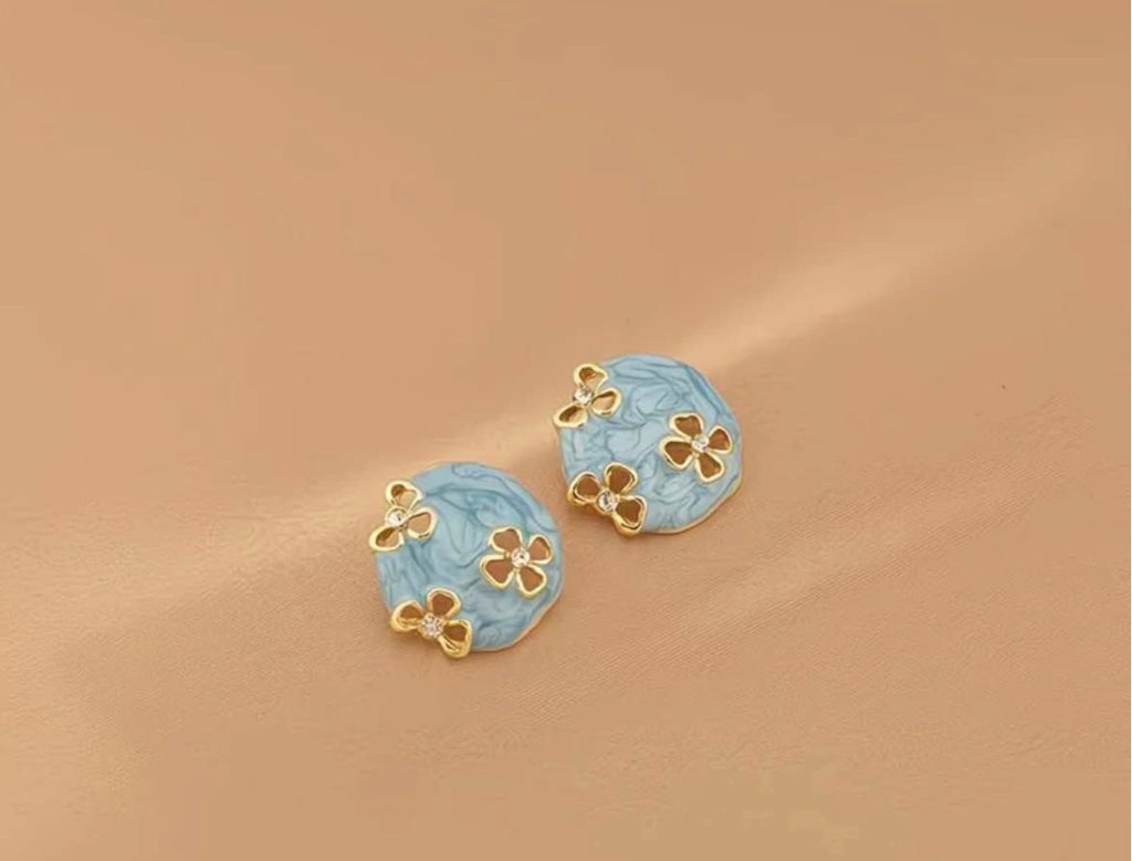 Blue Marbled Blossom Earrings