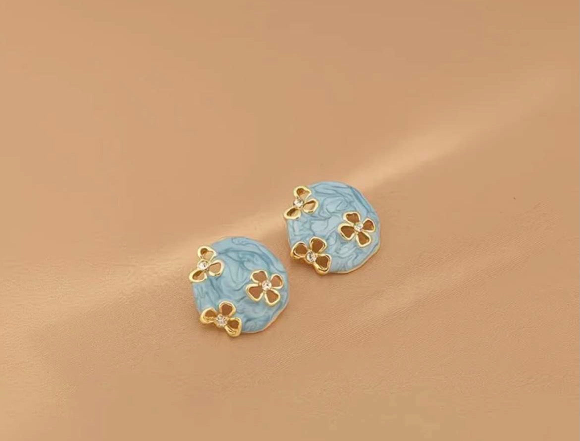 Blue Marbled Blossom Earrings