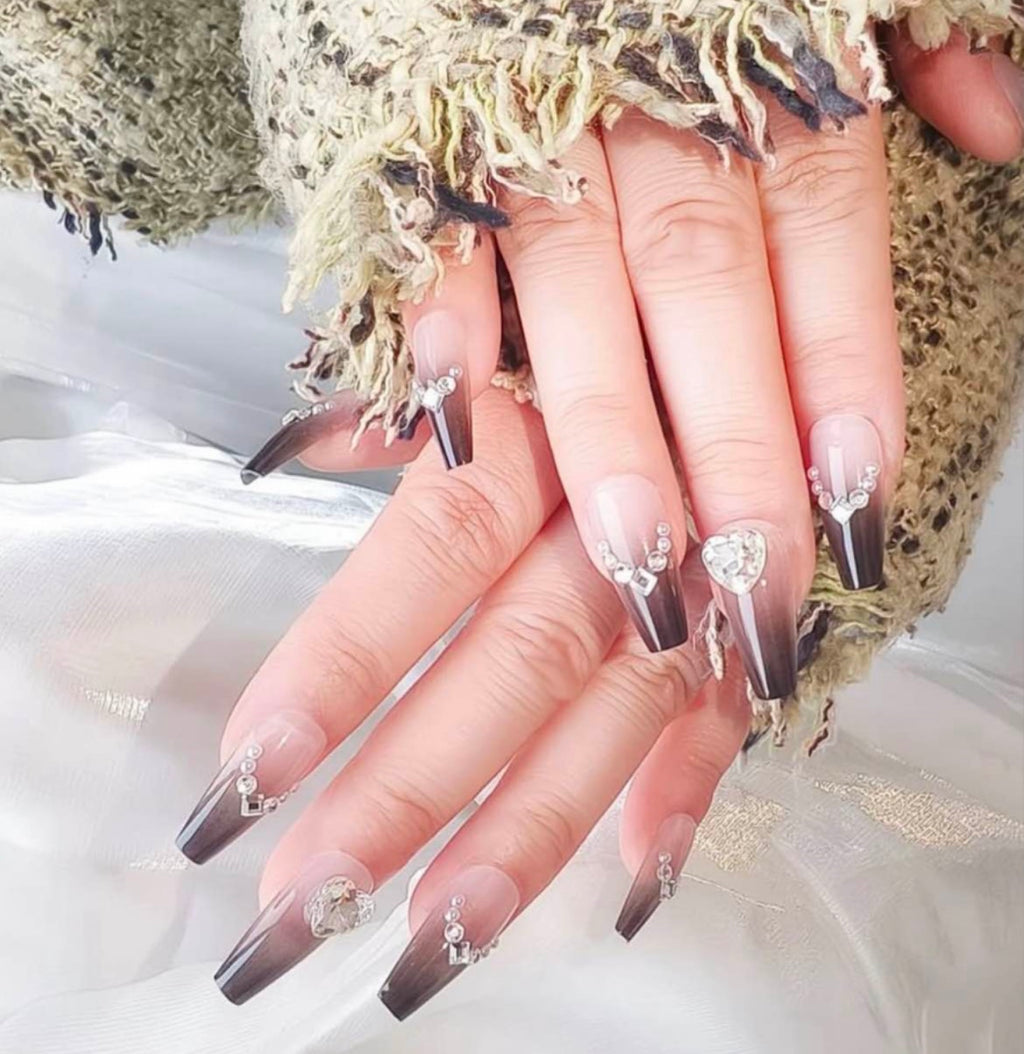 Black Ombre Rhinestone Nails